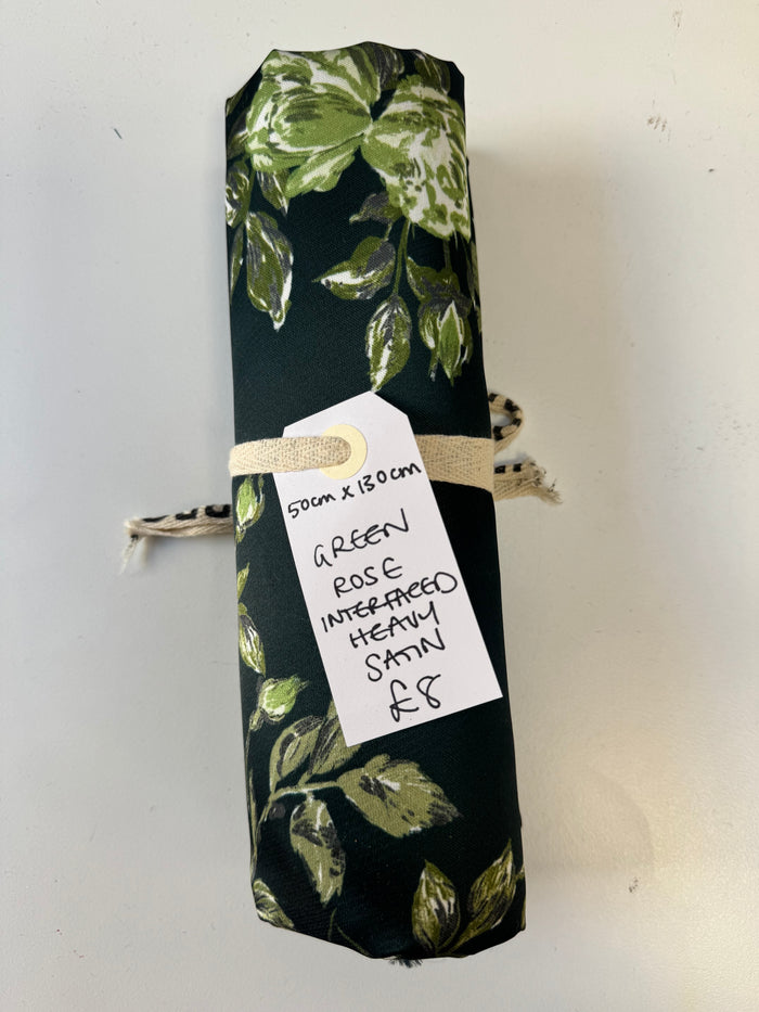 Green Rose Interfaced Heavy Satin Remnant