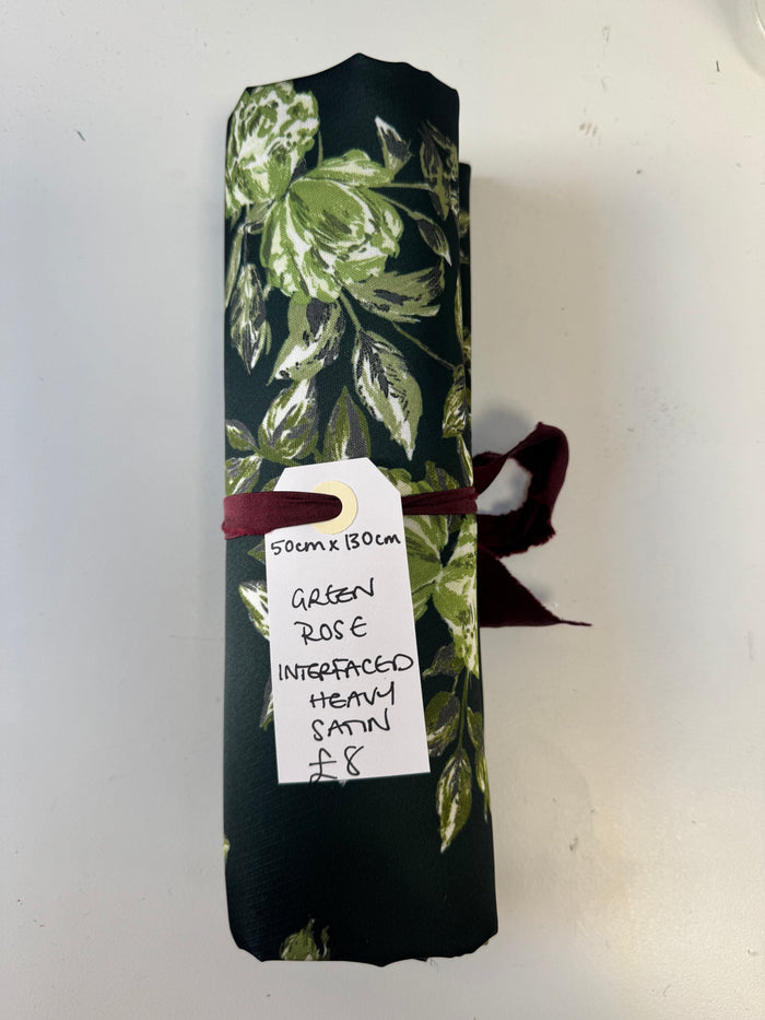 Green Rose Interfaced Heavy Satin Remnant