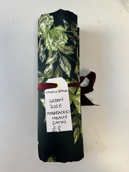 Green Rose Interfaced Heavy Satin Remnant