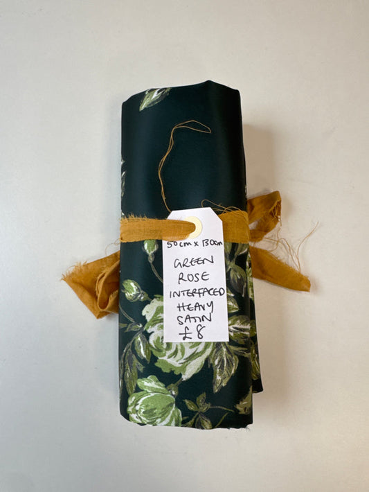 Green Rose Interfaced Heavy Satin Remnant