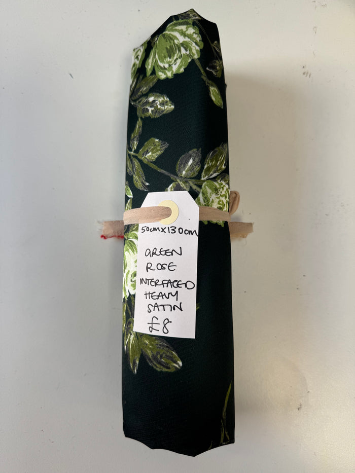 Green Rose Interfaced Heavy Satin Remnant