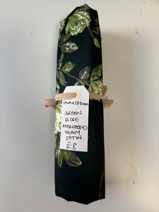 Green Rose Interfaced Heavy Satin Remnant
