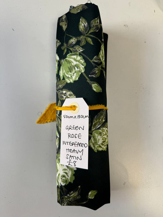 Green Rose Interfaced Heavy Satin Remnant