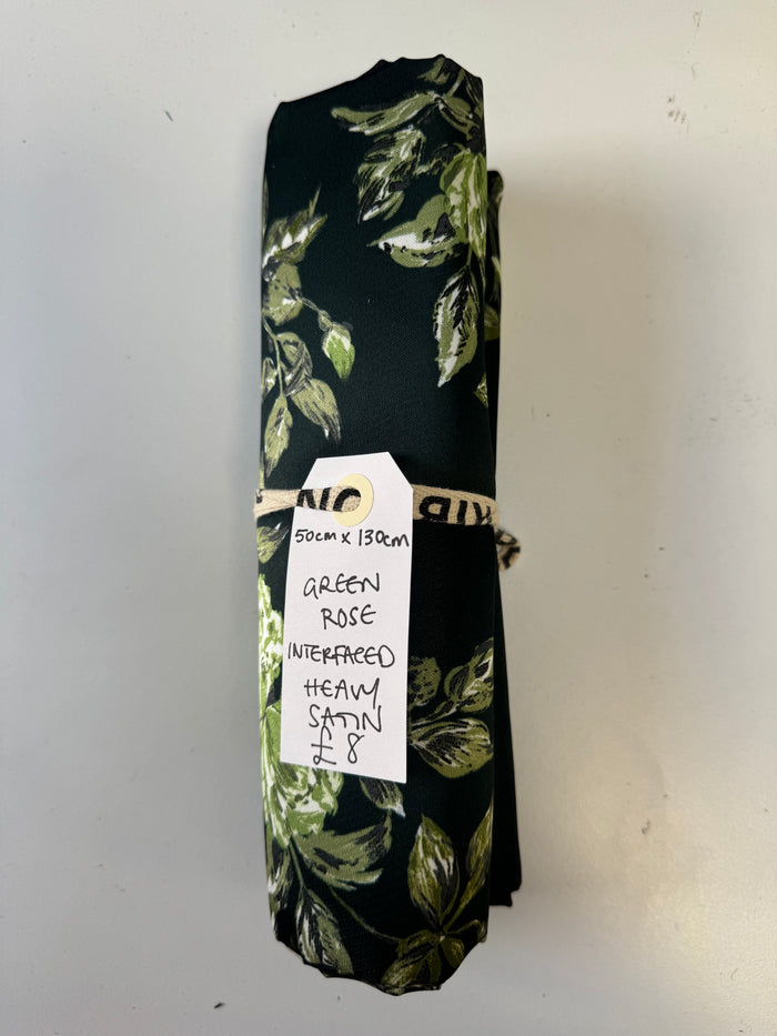 Green Rose Interfaced Heavy Satin Remnant