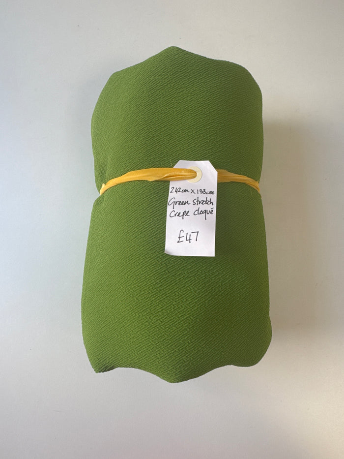 Green Stretch Crepe Cloqué Remnant
