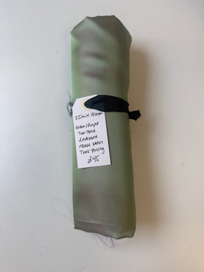 Green/Purple Two-Tone Iridescent Viscose Satin Twill Lining Remnant