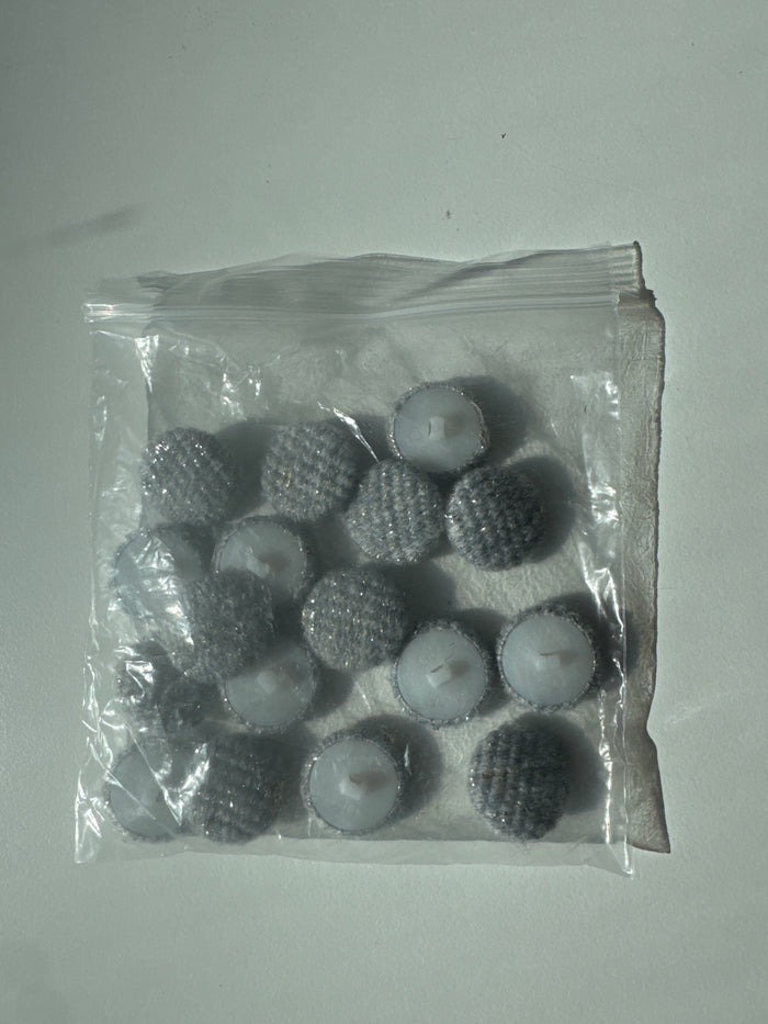 Grey Lurex Boucle Fabric Covered Shank Buttons 25mm x17