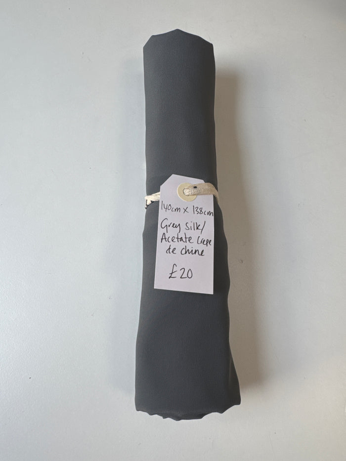Grey Silk/Acetate Crepe de Chine Remnant