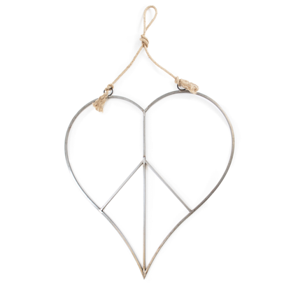 Heart Peace Sign ~ Metal + Jute (large)