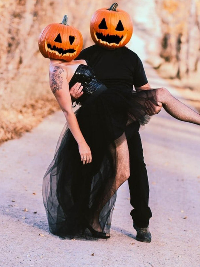 Hi Lo Skirt Black Halloween Skirt with Stretchy Waistband