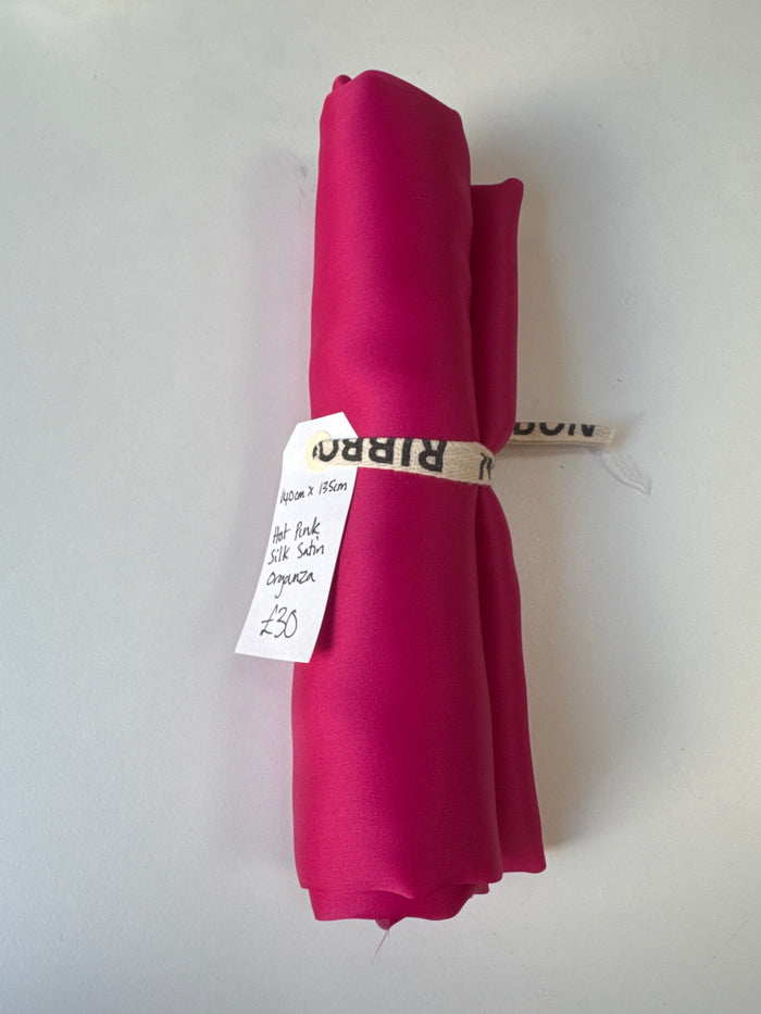 Hot Pink Silk Satin Organza Remnant