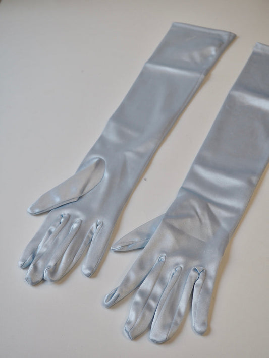 Ice Blue Stretch Satin Gloves
