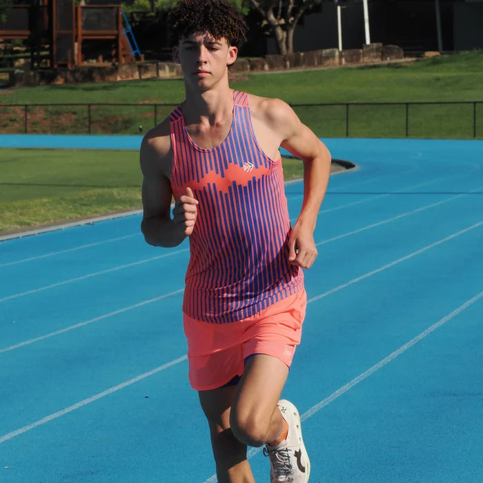 IMPI Boys Race Back Singlet - Neon Coral/Cobalt
