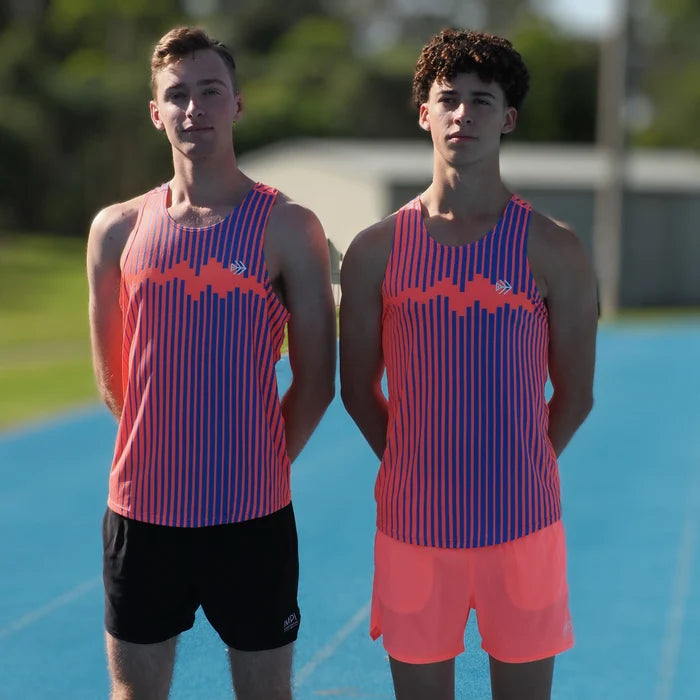 IMPI Boys Race Back Singlet - Neon Coral/Cobalt