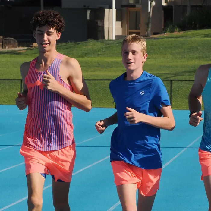IMPI Boys Race Back Singlet - Neon Coral/Cobalt