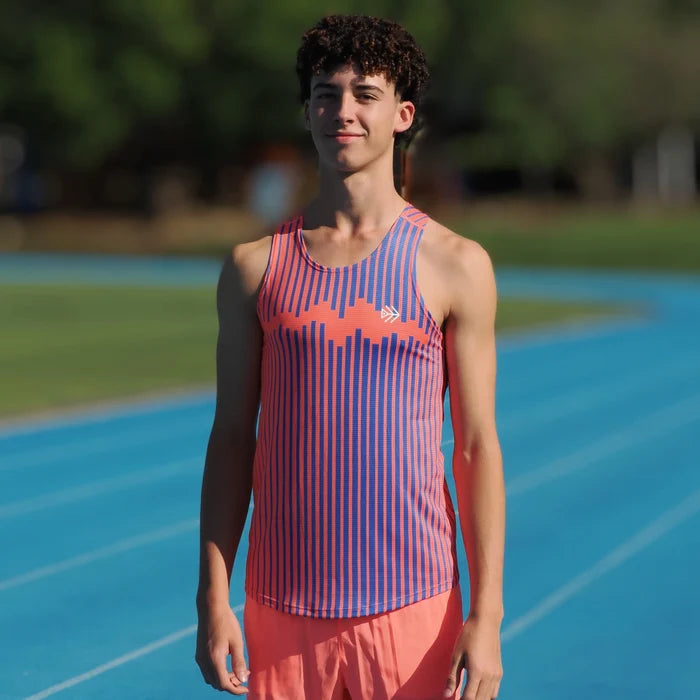 IMPI Boys Race Back Singlet - Neon Coral/Cobalt