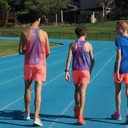 IMPI Boys Race Back Singlet - Neon Coral/Cobalt