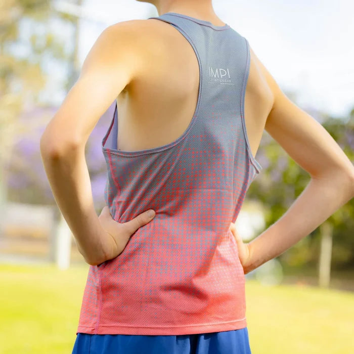 IMPI Boys Race Back Singlet -Grey/Neon Coral
