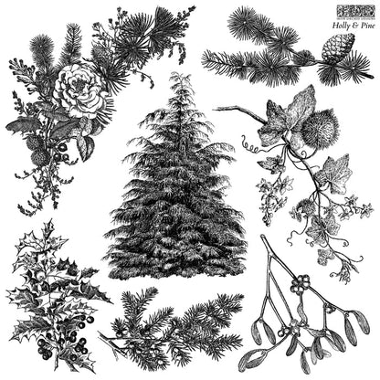 IOD Holly and Pine 12×12 DECOR STAMP