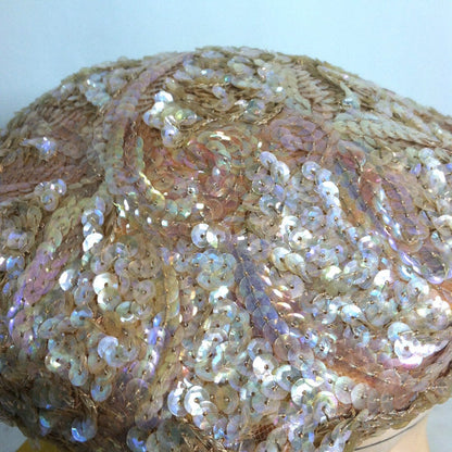 Iridescent Rose Pink Sequined & Beaded Cocktail Hat circa 1950s