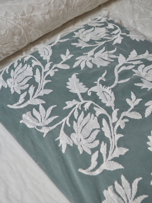 Ivory Bloom Embroidered Soft Mesh