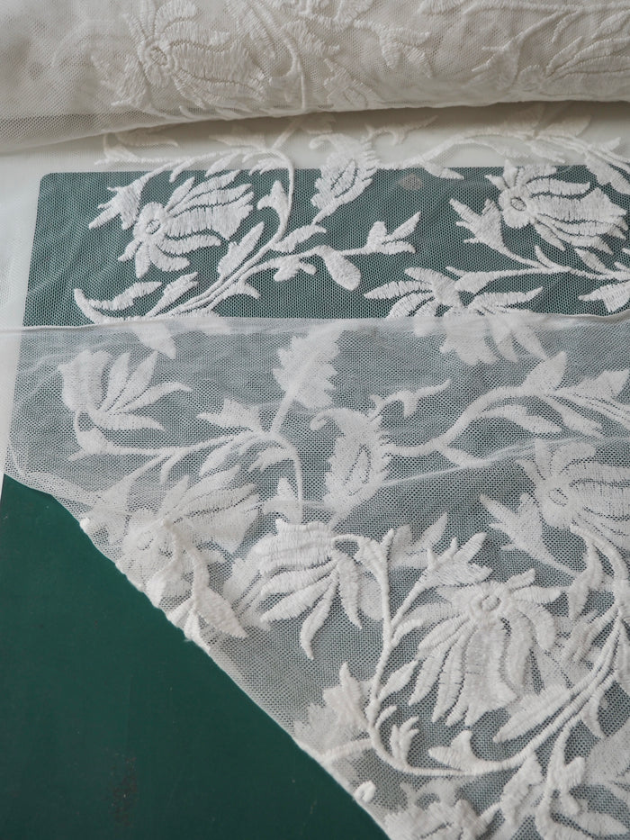Ivory Bloom Embroidered Soft Mesh