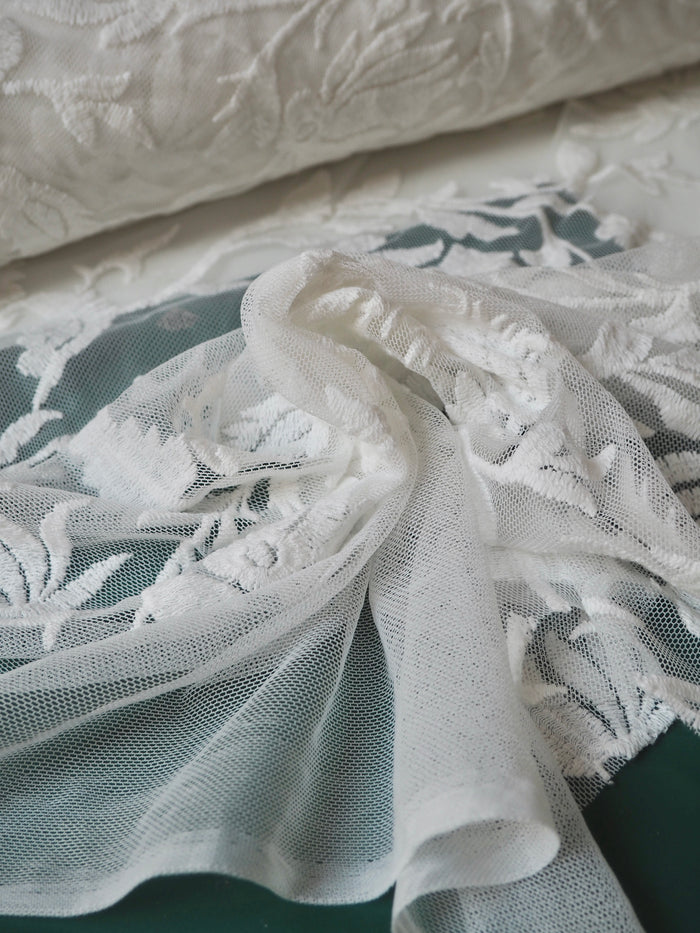 Ivory Bloom Embroidered Soft Mesh