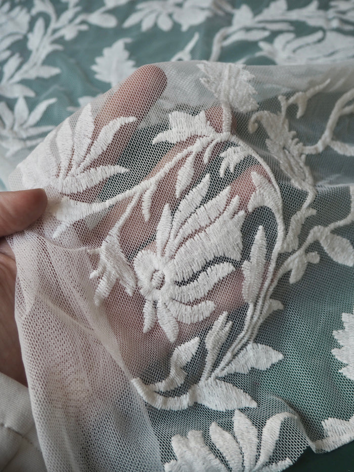 Ivory Bloom Embroidered Soft Mesh