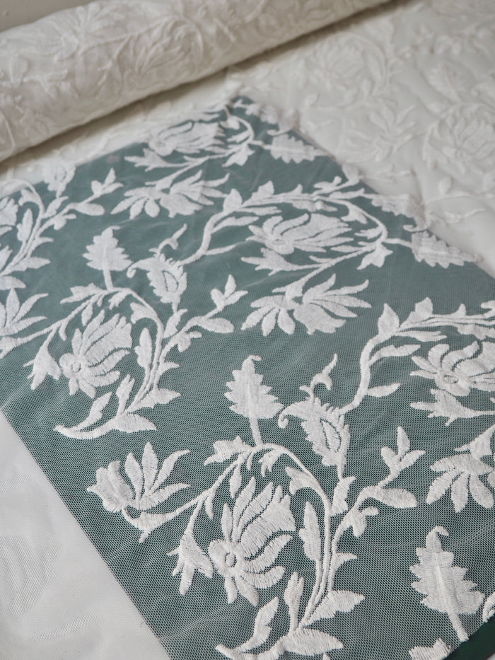 Ivory Bloom Embroidered Soft Mesh