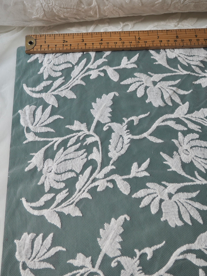 Ivory Bloom Embroidered Soft Mesh