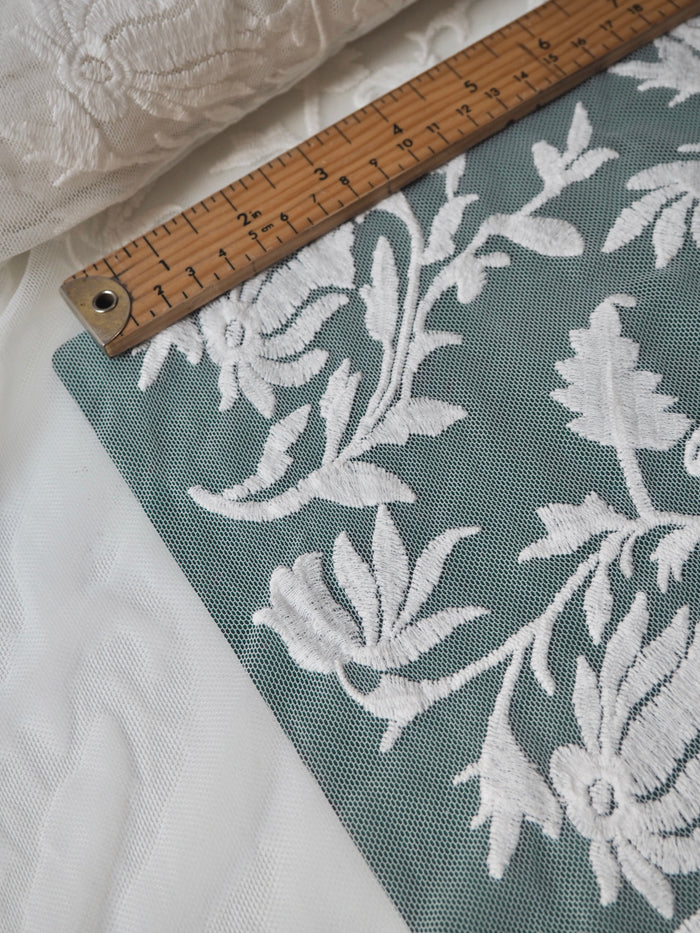 Ivory Bloom Embroidered Soft Mesh