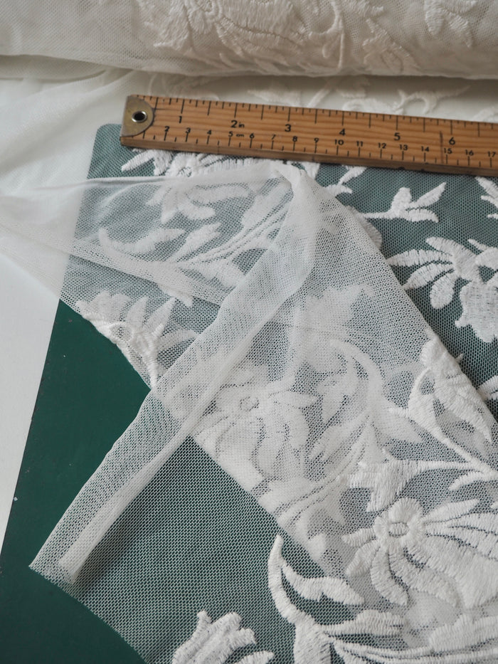 Ivory Bloom Embroidered Soft Mesh