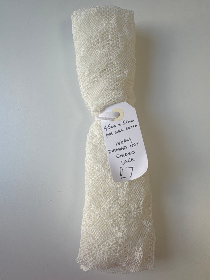 Ivory Diamond Net Corded Lace Remnant