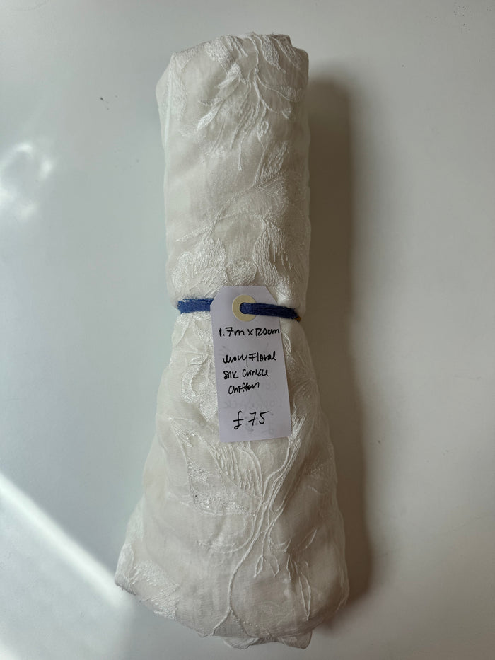 Ivory Floral Silk Crinkle Chiffon Remnant