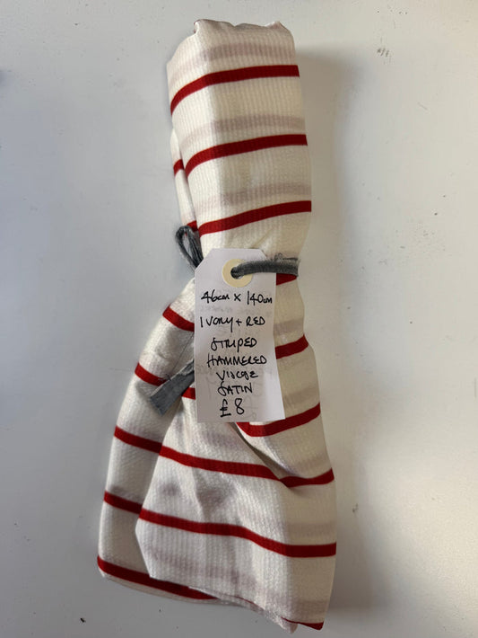 Ivory + Red Striped Hammered Viscose Satin Remnant