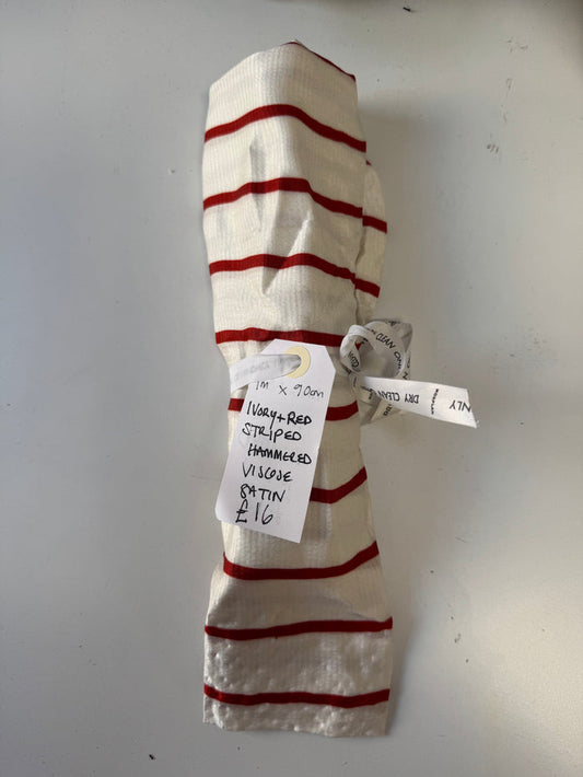 Ivory + Red Striped Hammered Viscose Satin Remnant
