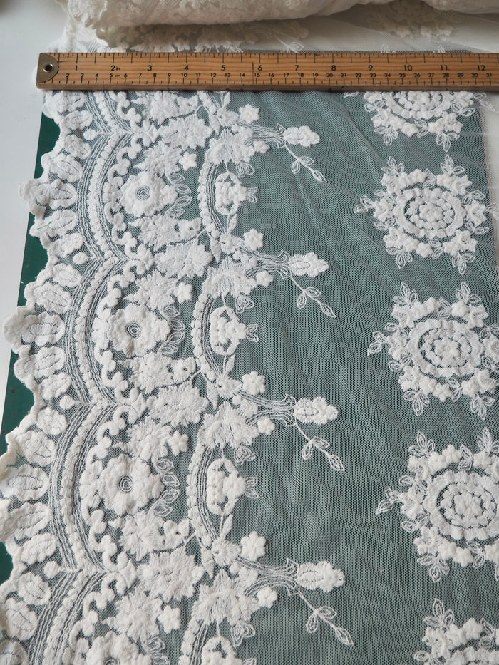 Ivory Scallop Motif Embroidered Soft Mesh