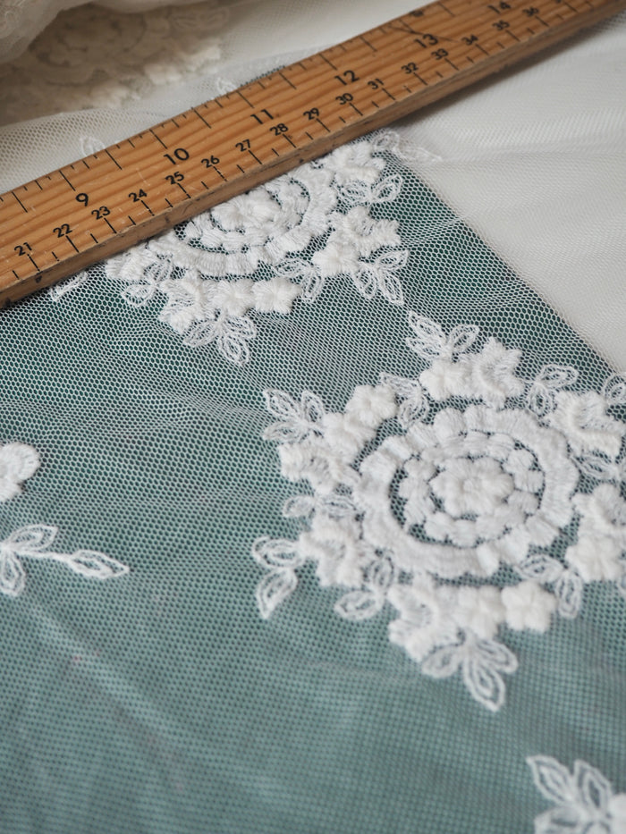 Ivory Scallop Motif Embroidered Soft Mesh