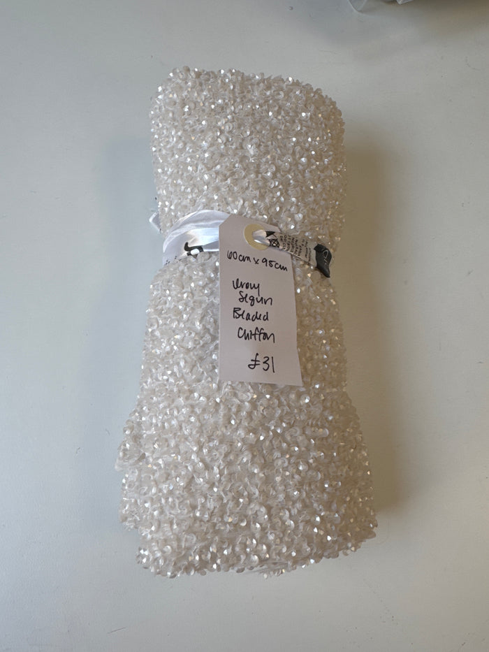 Ivory Sequin Beaded Chiffon Remnant