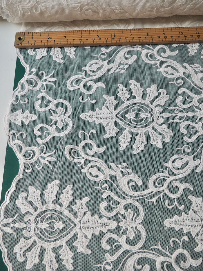Ivory Swirl Scallop Embroidered Soft Mesh
