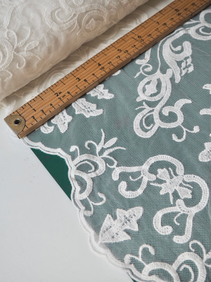 Ivory Swirl Scallop Embroidered Soft Mesh