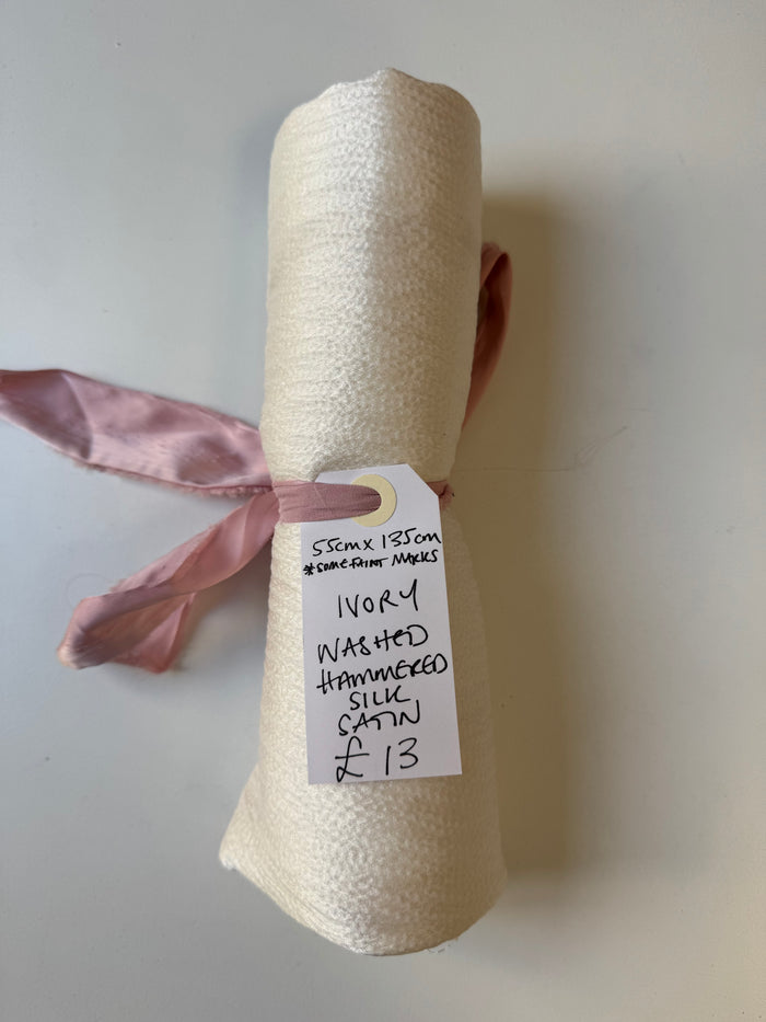 Ivory Washed Hammered Silk Satin Remnant