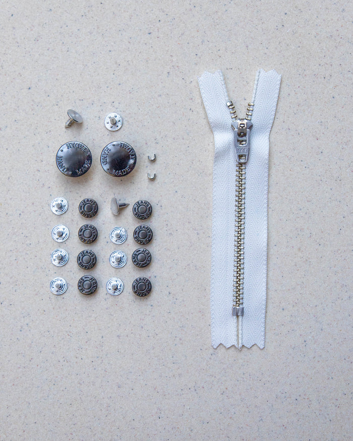 White Zip Tape + Gunmetal Hardware