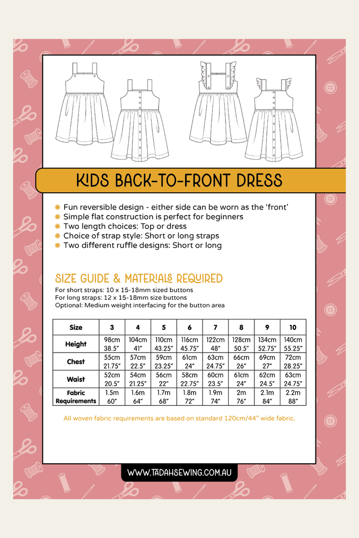 Kids Back to Front Dress Sewing Pattern