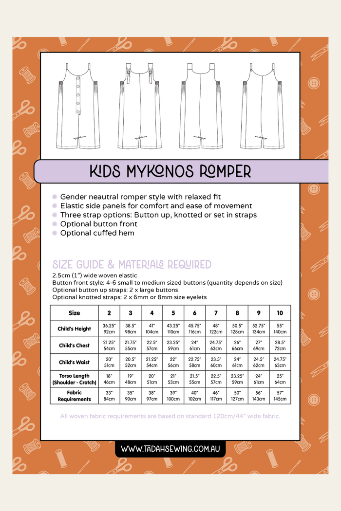 Kids Mykonos Romper Sewing Pattern