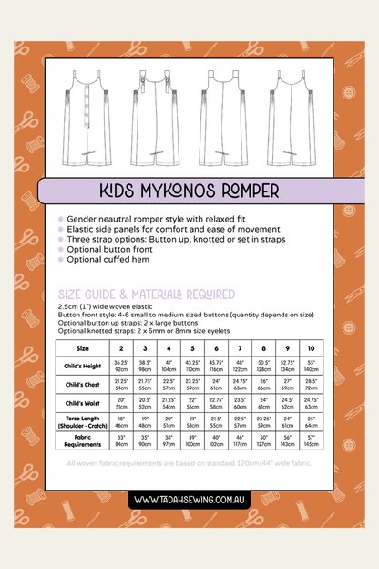 Kids Mykonos Romper Sewing Pattern