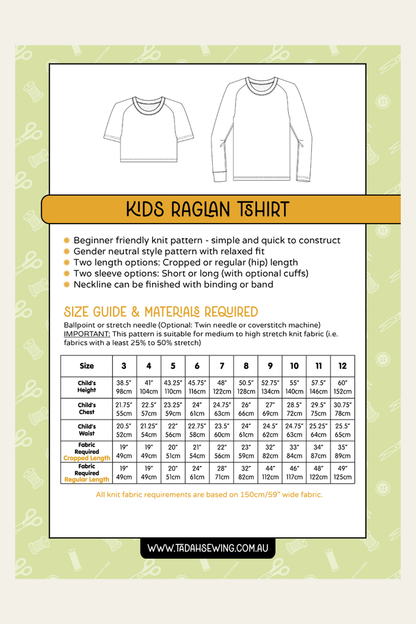 Kids Raglan Tee Sewing Pattern
