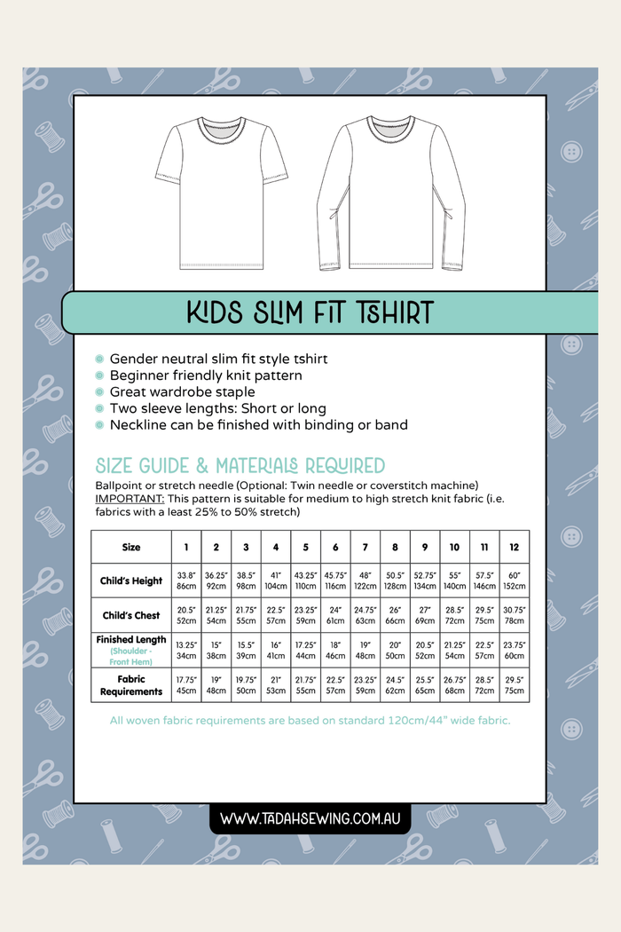 Kids Slim Fit Tee Sewing Pattern