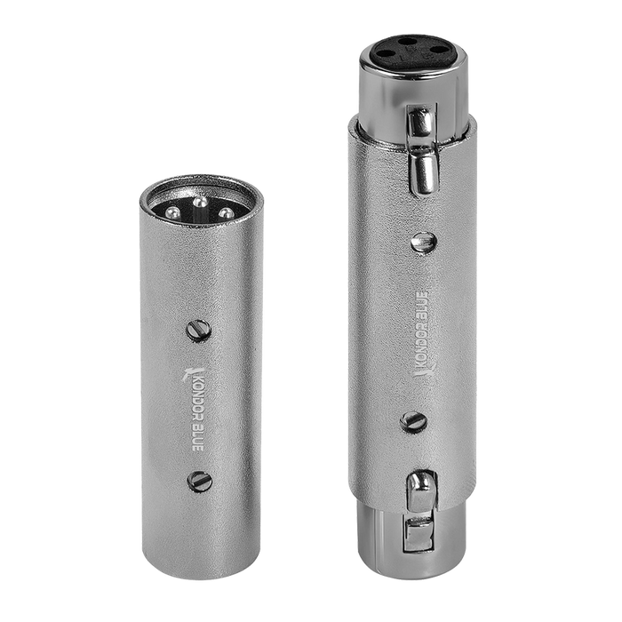 Kondor Blue Pair of XLR Adapters Male to Male & Female to Female 3 Pin Adapters