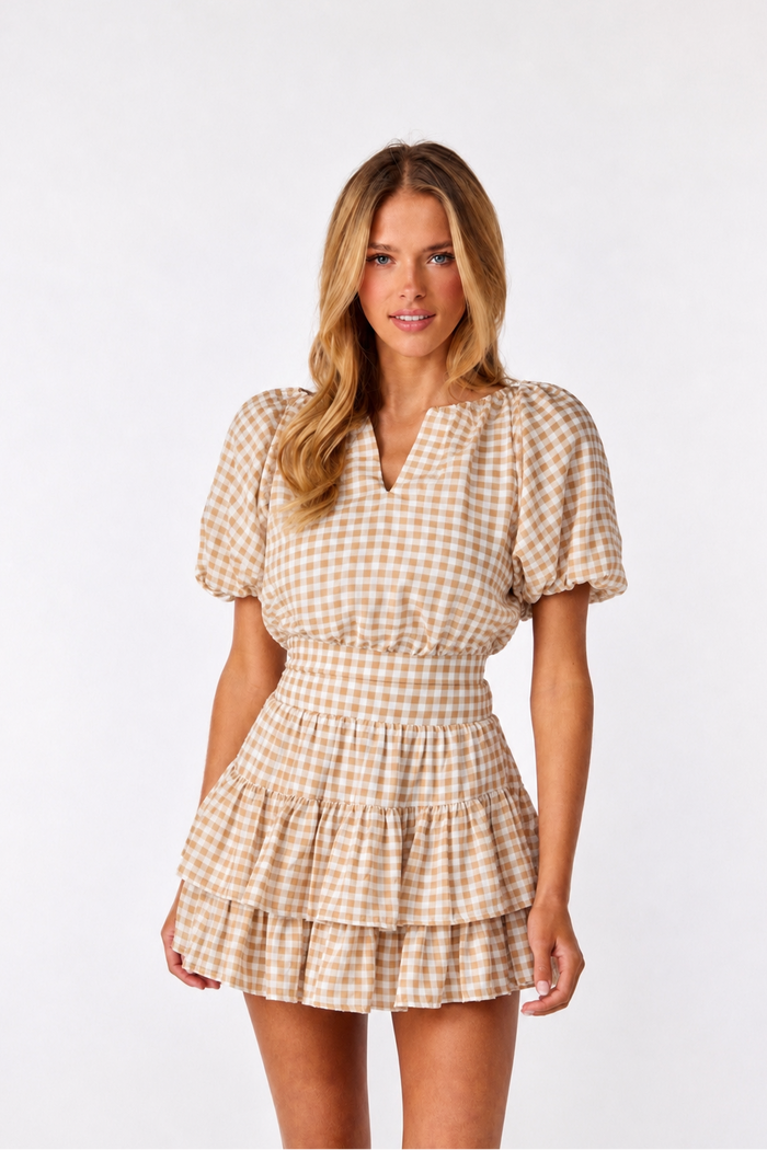 Kylie Mini Skirt Tan Gingham